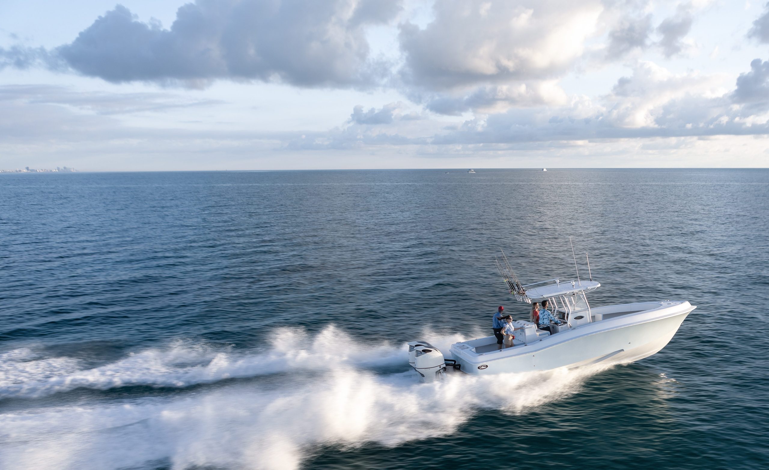 Boat speeding across Lake Erie